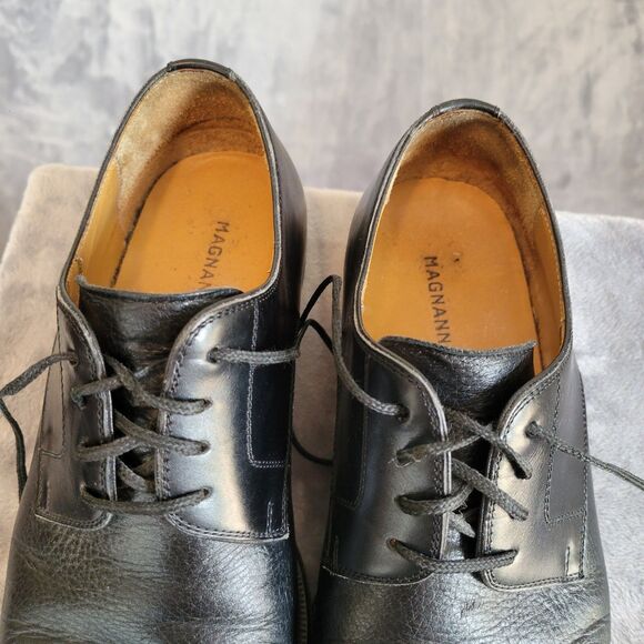 Magnanni‎ Cap Toe Mens 9.5 Black Leather Oxford Shoes - Picture 3 of 14